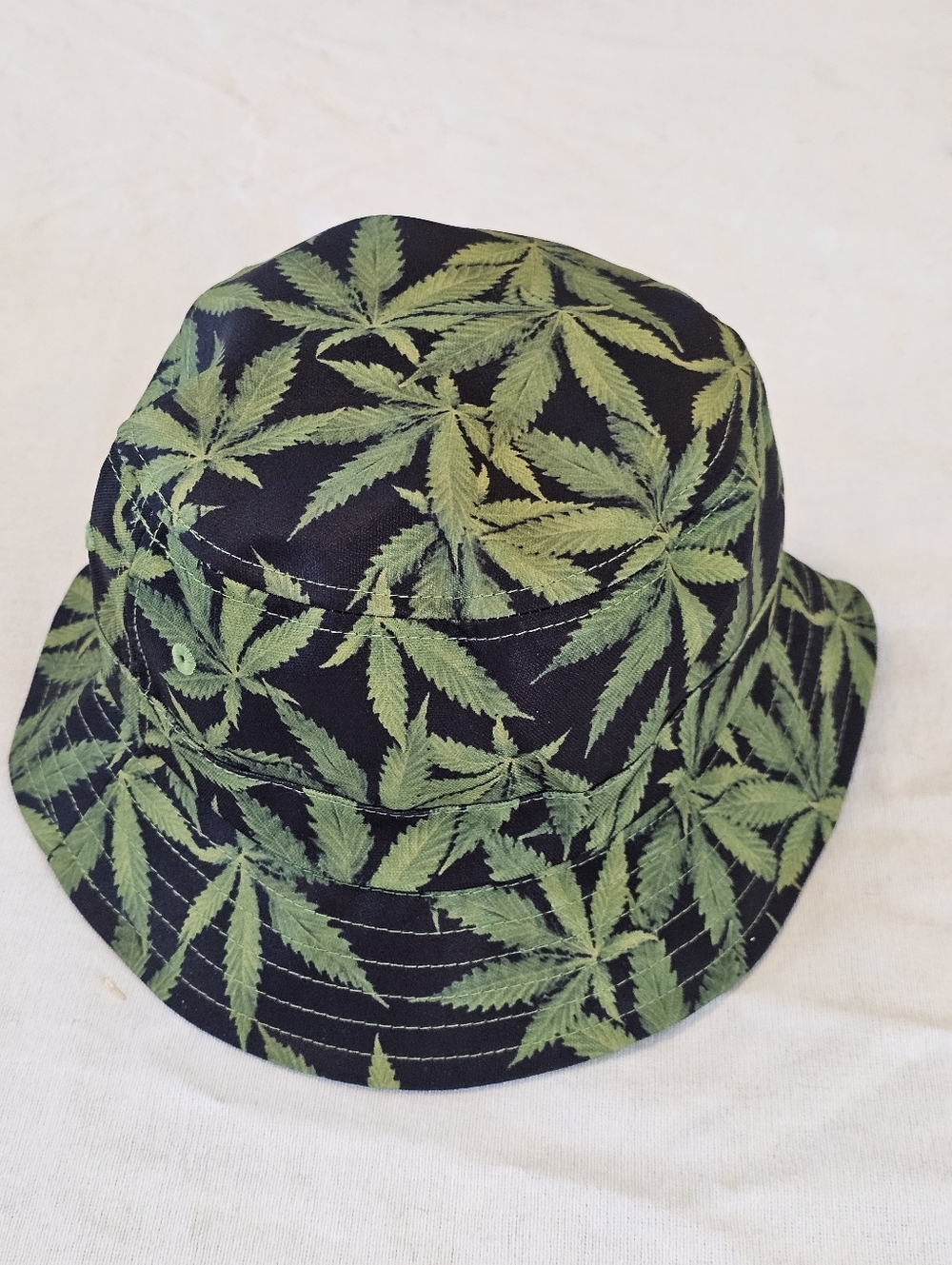Cannabis Leaf Bucket Hat Green Weed Print Black Side Unisex Festival